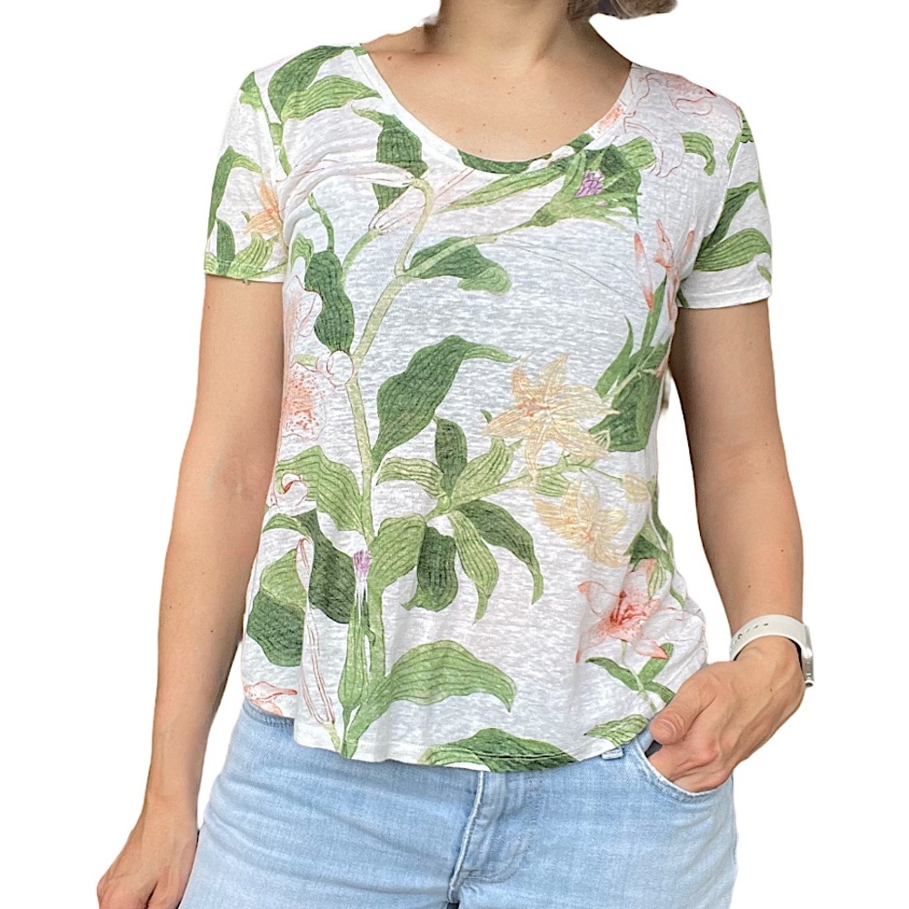 Ann Taylor Floral Print Lilies Linen Women Size S